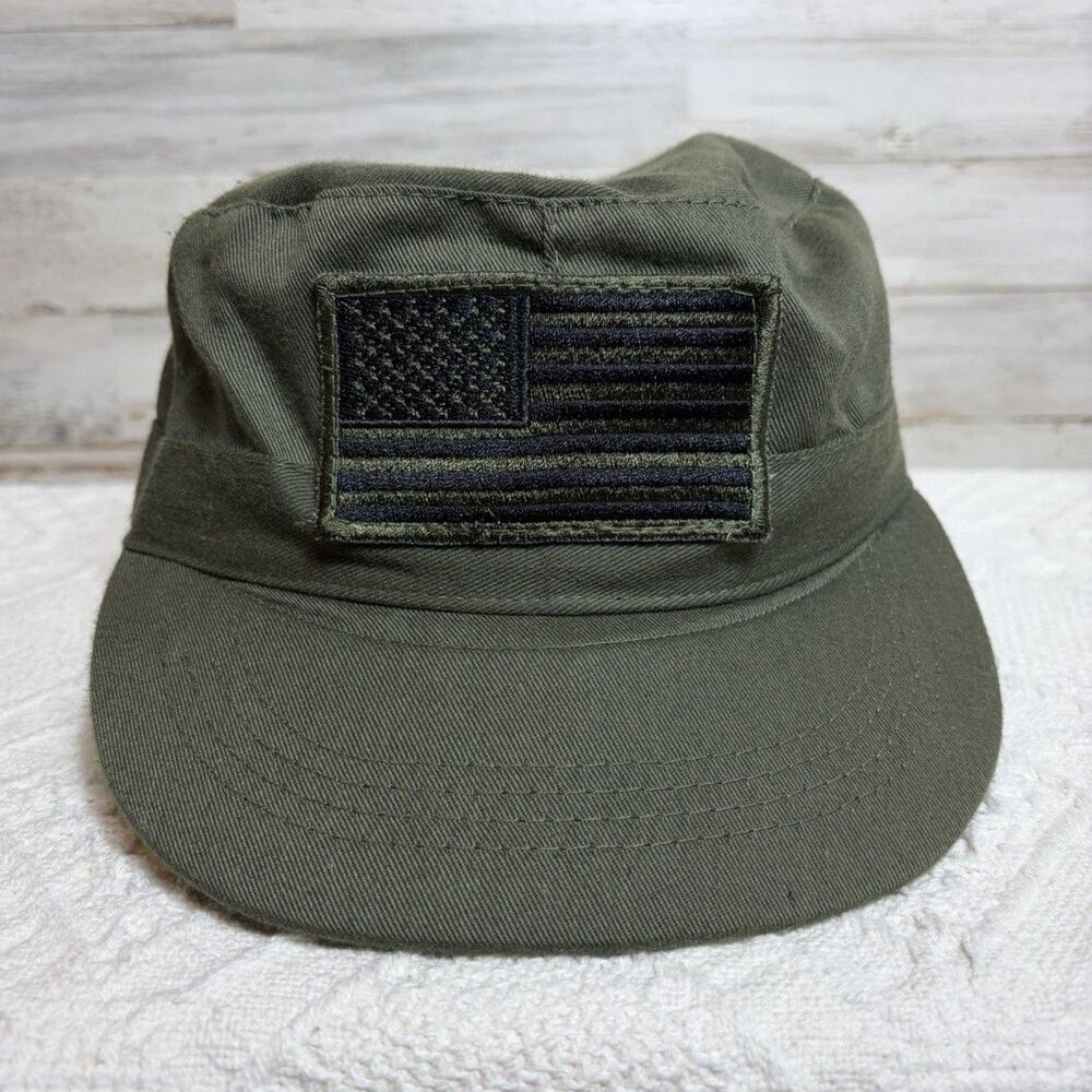Hat Green Utility Cap USA Flag Patch Military 943975
